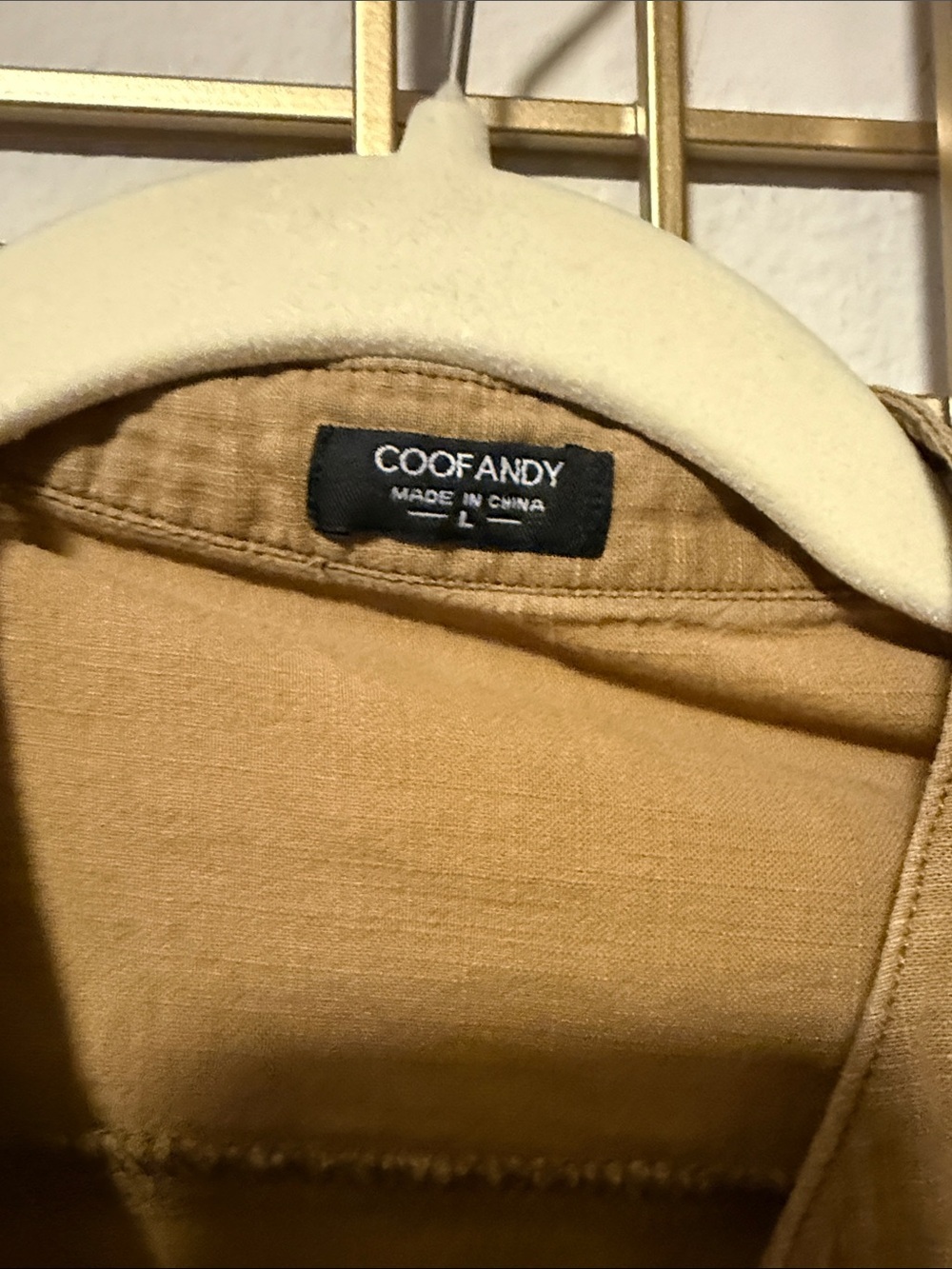 CooFandy Men’s Tan Band Collar Casual Shirt Minimalist Style - Picture 3 of 6